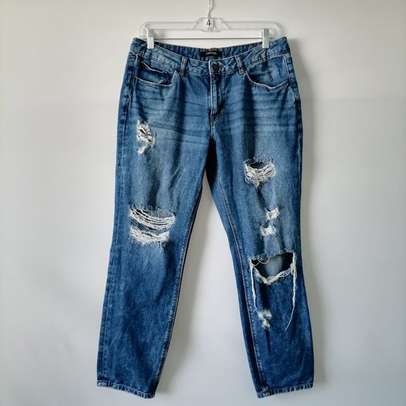 Refuge Womens Blue Mid Rise Straight Leg Denim Distressed Mom Jeans Size 10 - Picture 1 of 6